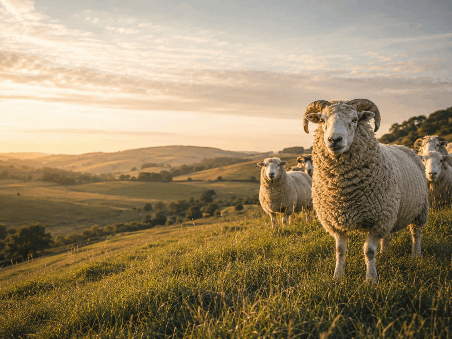 Heritage sheep standing in a quiet pasture